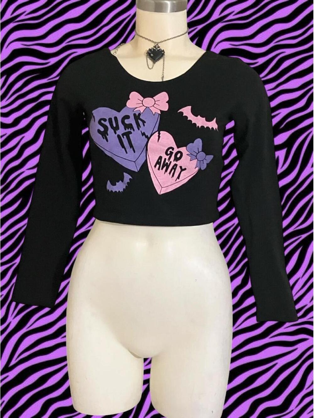 Too Fast Brand NWT Suck It and Go Away long sleeve crop top! - Picture 2 of 5